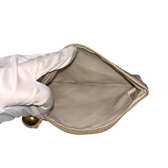 FENDI Metallic Shimmer Zucca Gold & Pink Gold Charm Ball Zippered Clutch Pouch - Picture 3 of 6